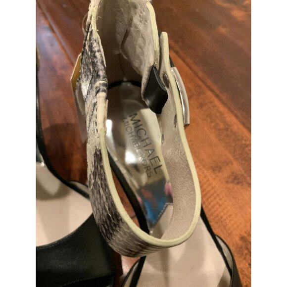Michael Kors Black Peep Toe Heels W/ Snakeskin Ankle Cuff & Heel, Size 6 (US) - Picture 5 of 9